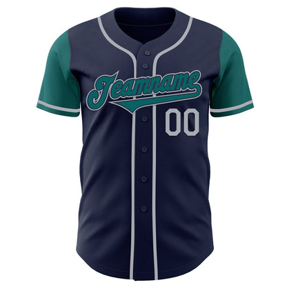 Custom Navy Teal-Gray Authentic Two Tone Baseball Jersey - Sky-Custom