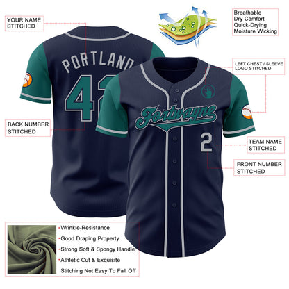 Custom Navy Teal-Gray Authentic Two Tone Baseball Jersey - Sky-Custom