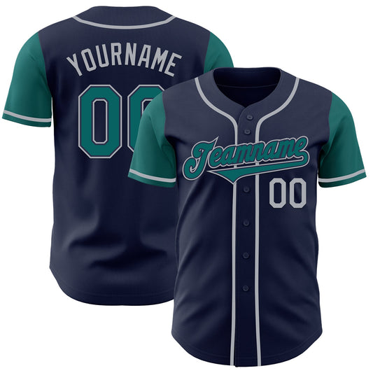 Custom Navy Teal-Gray Authentic Two Tone Baseball Jersey - Sky-Custom
