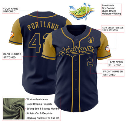 Custom Navy Old Gold Authentic Two Tone Baseball Jersey - Sky-Custom