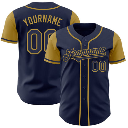 Custom Navy Old Gold Authentic Two Tone Baseball Jersey - Sky-Custom