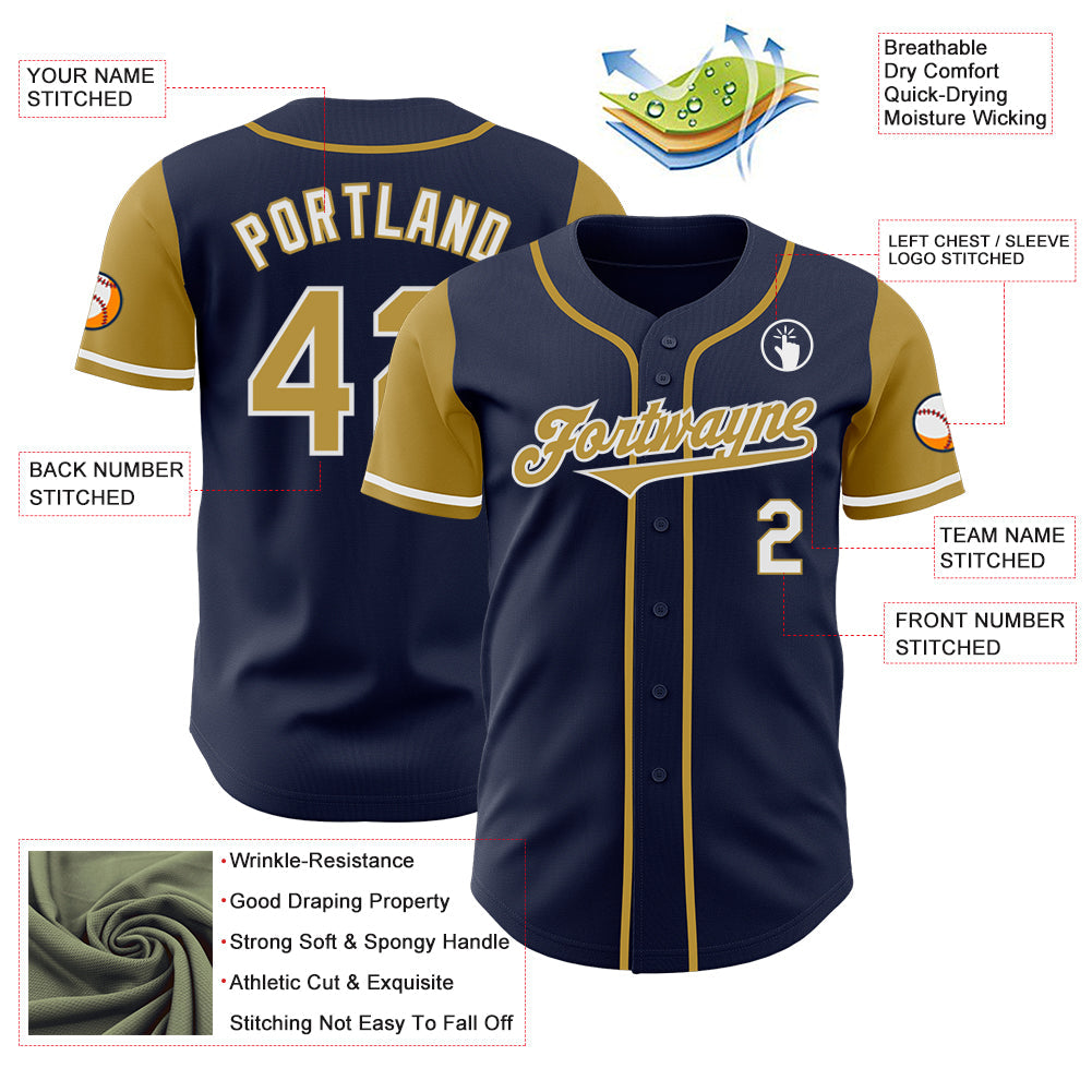 Custom Navy Old Gold-White Authentic Two Tone Baseball Jersey - Sky-Custom