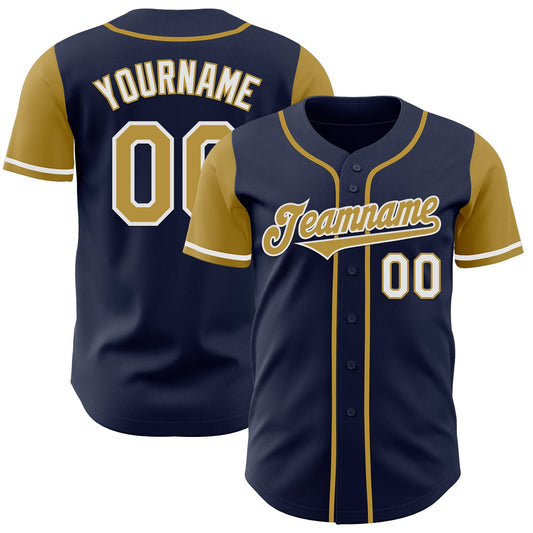 Custom Navy Old Gold-White Authentic Two Tone Baseball Jersey - Sky-Custom