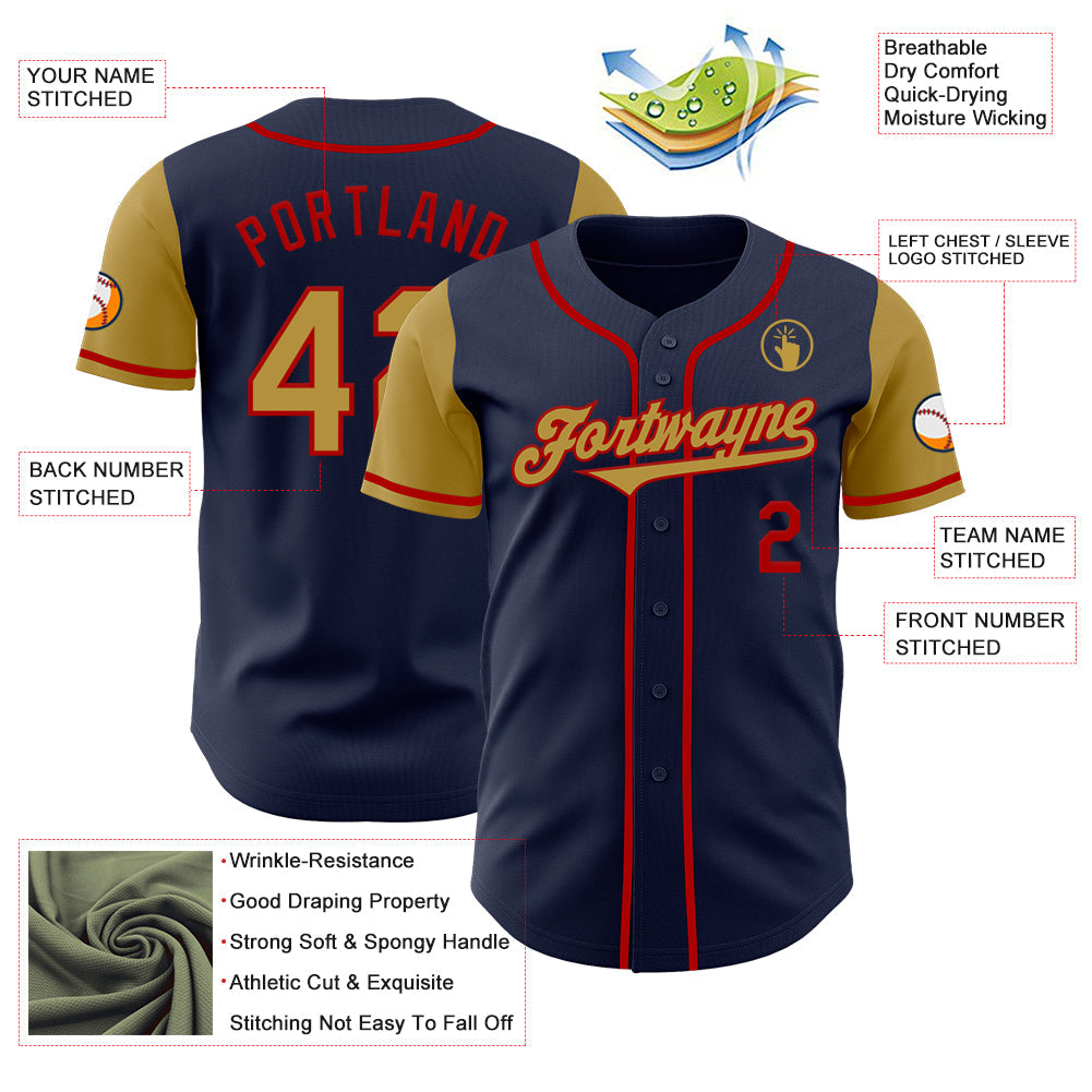 Custom Navy Old Gold-Red Authentic Two Tone Baseball Jersey - Sky-Custom