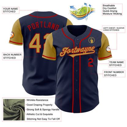 Custom Navy Old Gold-Red Authentic Two Tone Baseball Jersey - Sky-Custom