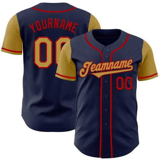 Custom Navy Old Gold-Red Authentic Two Tone Baseball Jersey - Sky-Custom