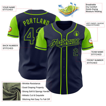 Custom Navy Neon Green Authentic Two Tone Baseball Jersey - Sky-Custom