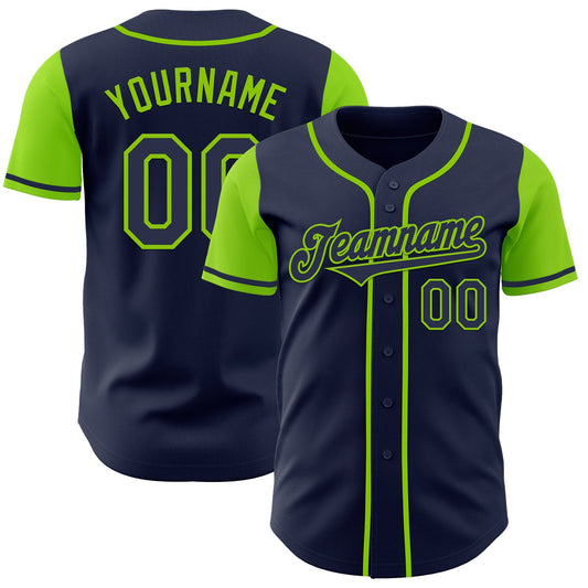 Custom Navy Neon Green Authentic Two Tone Baseball Jersey - Sky-Custom