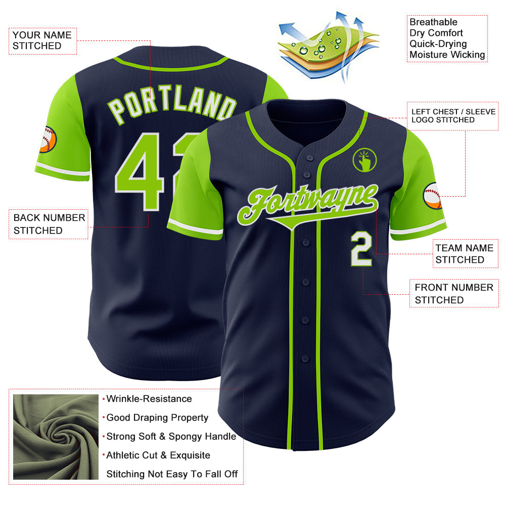 Custom Navy Neon Green-White Authentic Two Tone Baseball Jersey - Sky-Custom