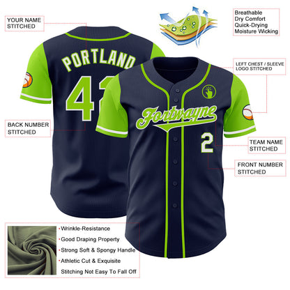 Custom Navy Neon Green-White Authentic Two Tone Baseball Jersey - Sky-Custom