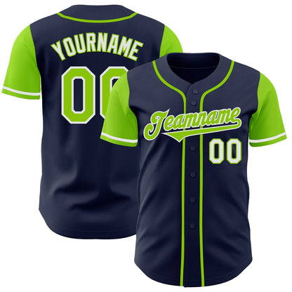 Custom Navy Neon Green-White Authentic Two Tone Baseball Jersey - Sky-Custom