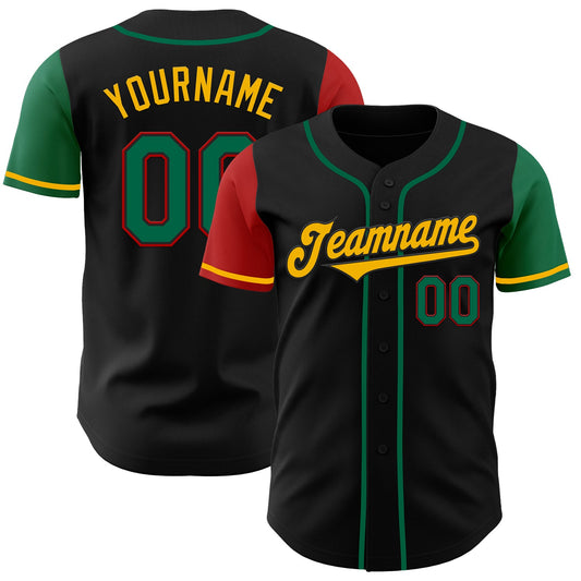 Custom Black Kelly Green Red-Gold Authentic Two Tone Baseball Jersey - Sky-Custom
