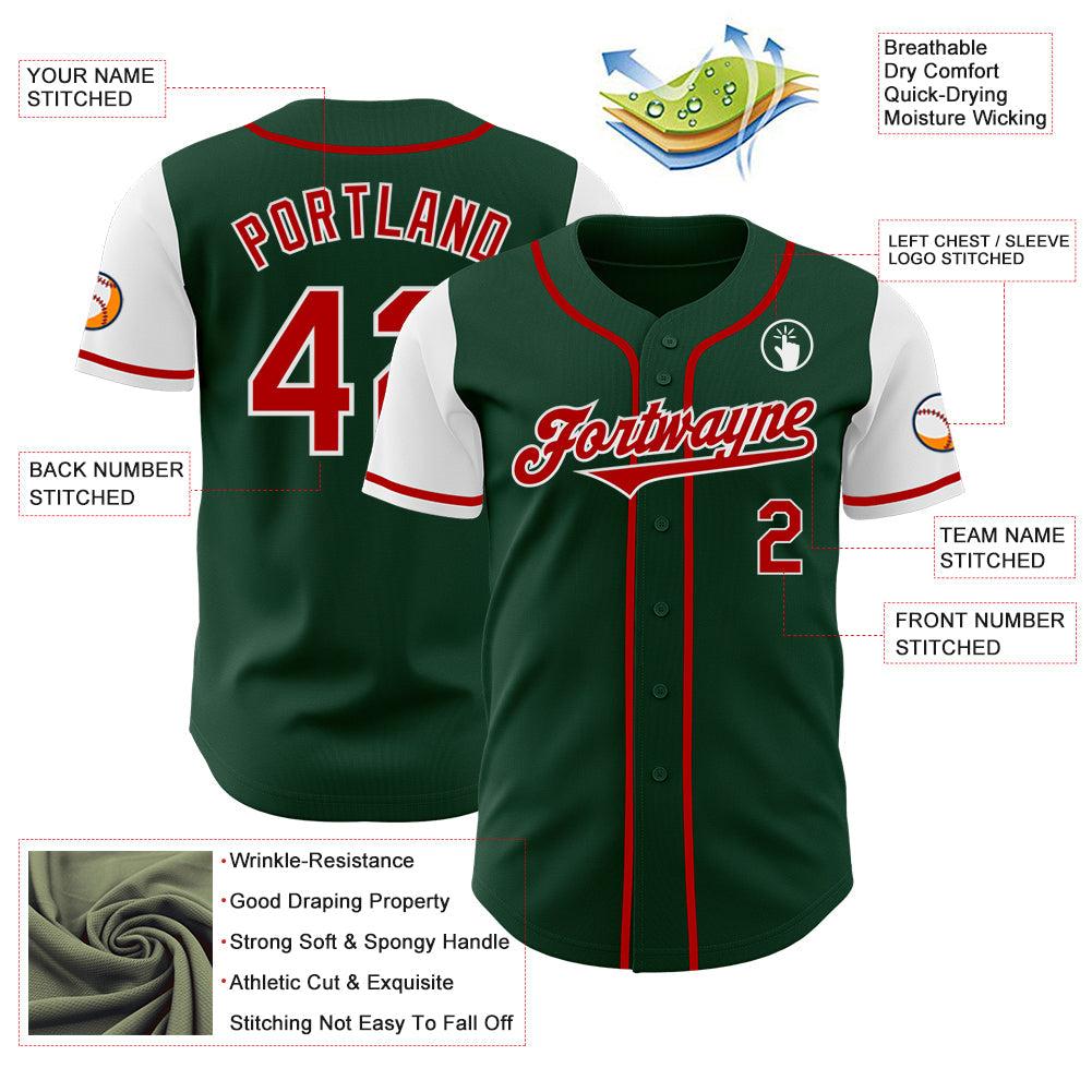 Custom Green Red-White Authentic Two Tone Baseball Jersey - Sky-Custom