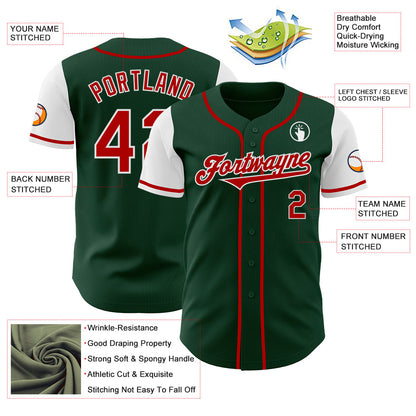 Custom Green Red-White Authentic Two Tone Baseball Jersey - Sky-Custom