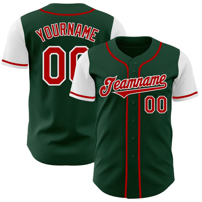 Custom Green Red-White Authentic Two Tone Baseball Jersey - Sky-Custom