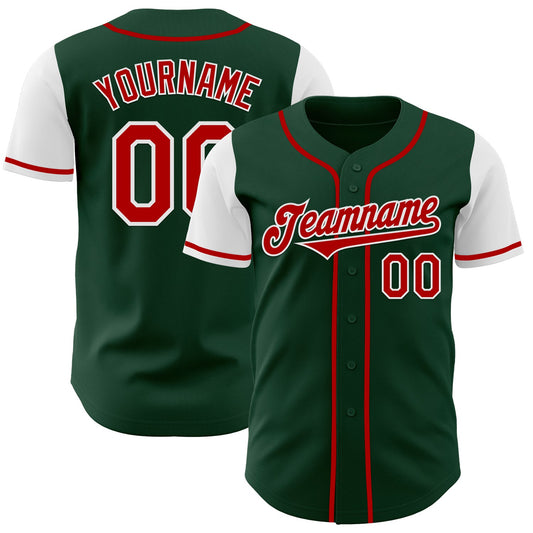 Custom Green Red-White Authentic Two Tone Baseball Jersey - Sky-Custom
