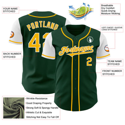 Custom Green Gold-White Authentic Two Tone Baseball Jersey - Sky-Custom