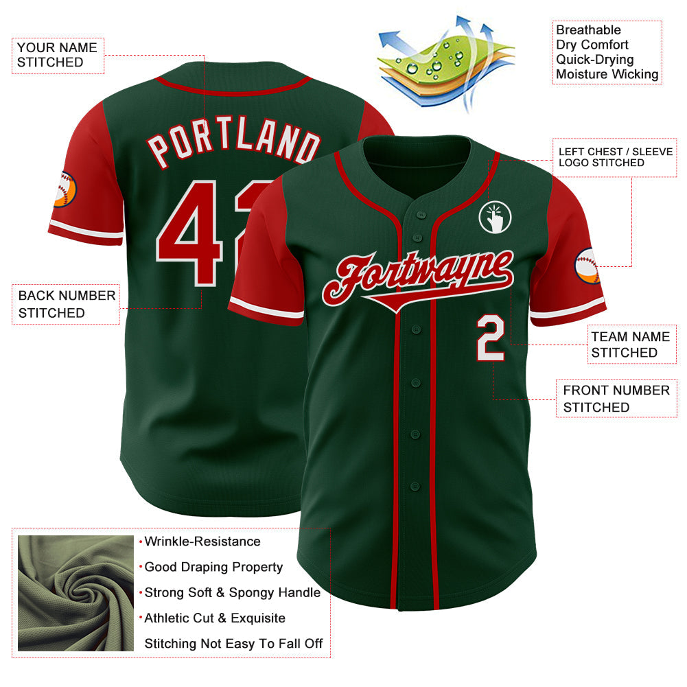 Custom Green Red-White Authentic Two Tone Baseball Jersey - Sky-Custom
