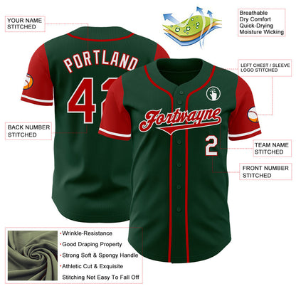 Custom Green Red-White Authentic Two Tone Baseball Jersey - Sky-Custom