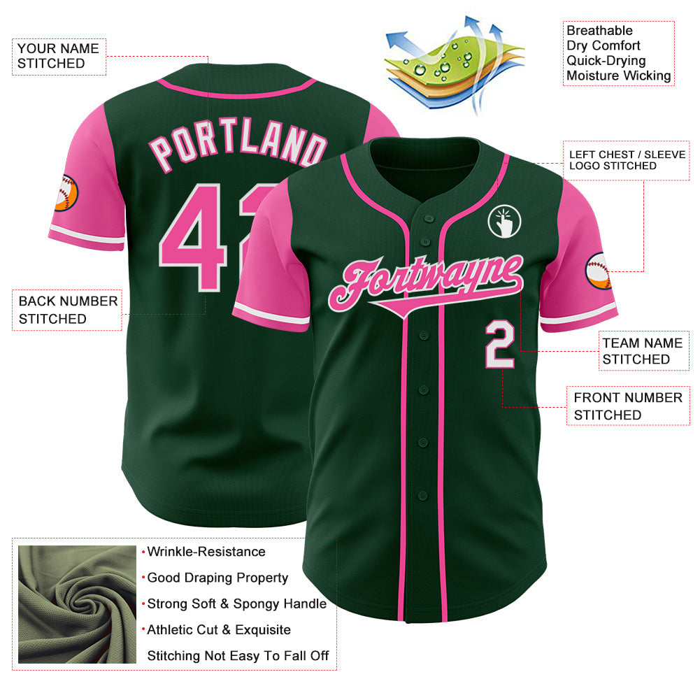 Custom Green Pink-White Authentic Two Tone Baseball Jersey - Sky-Custom