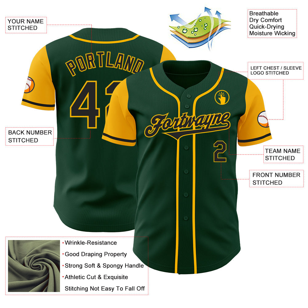 Custom Green Black-Gold Authentic Two Tone Baseball Jersey - Sky-Custom