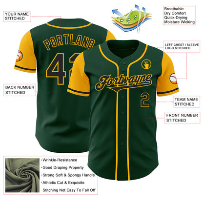 Custom Green Black-Gold Authentic Two Tone Baseball Jersey - Sky-Custom