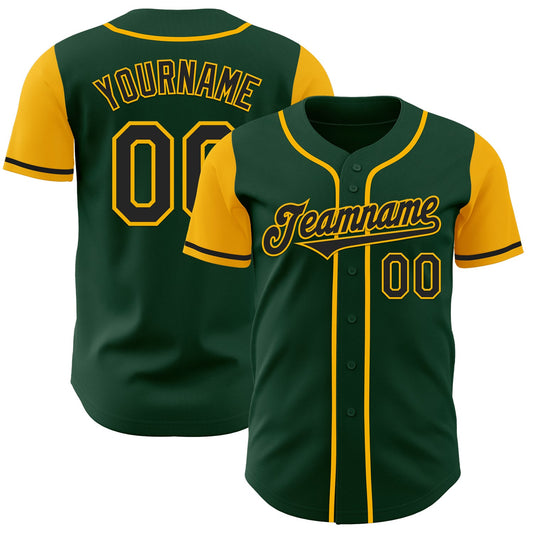 Custom Green Black-Gold Authentic Two Tone Baseball Jersey - Sky-Custom