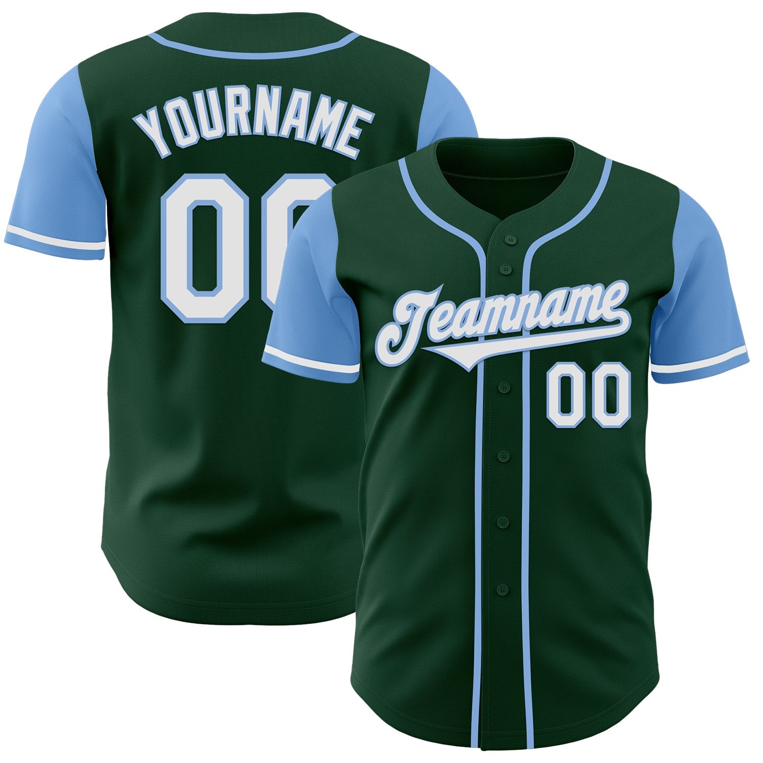 Custom Green White-Light Blue Authentic Two Tone Baseball Jersey - Sky-Custom