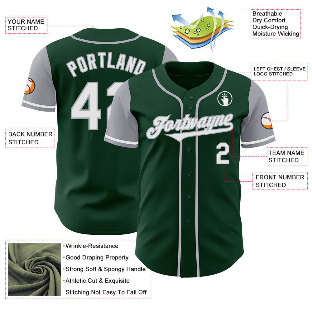 Custom Green White-Gray Authentic Two Tone Baseball Jersey - Sky-Custom
