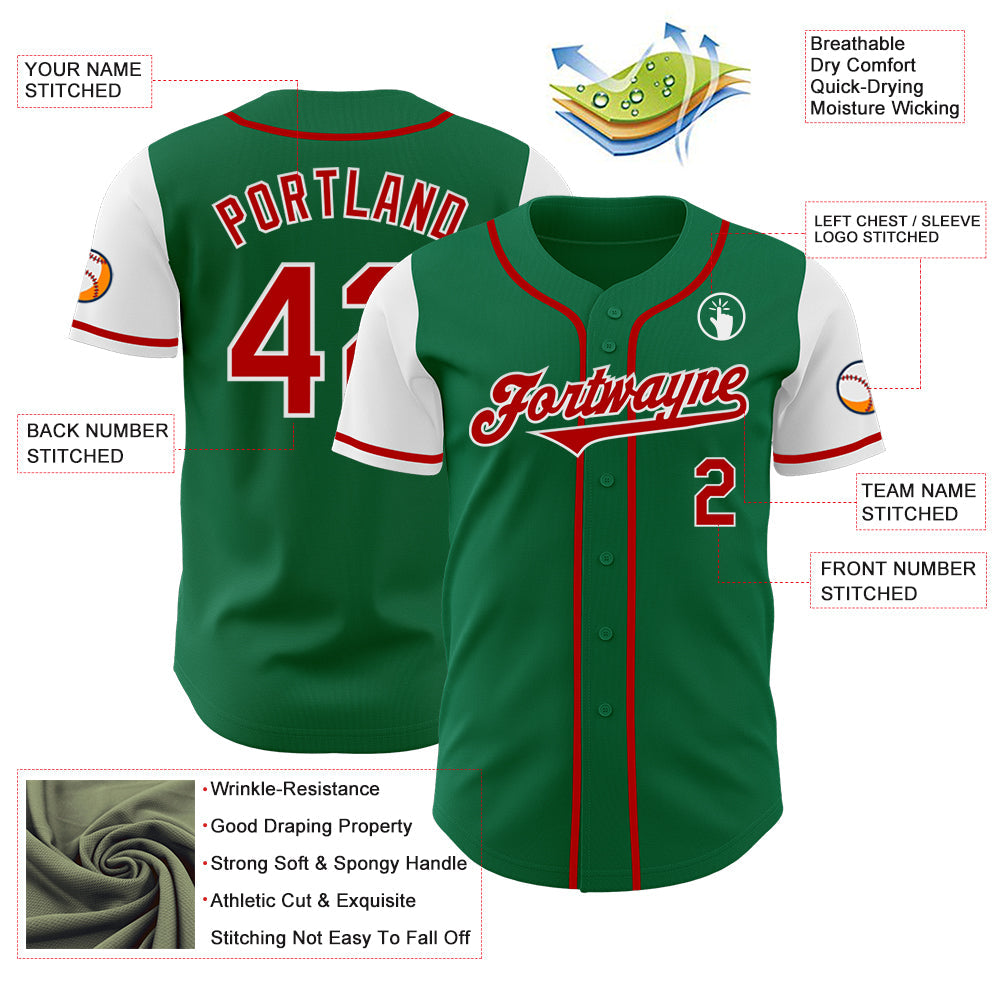 Custom Kelly Green Red-White Authentic Two Tone Baseball Jersey - Sky-Custom