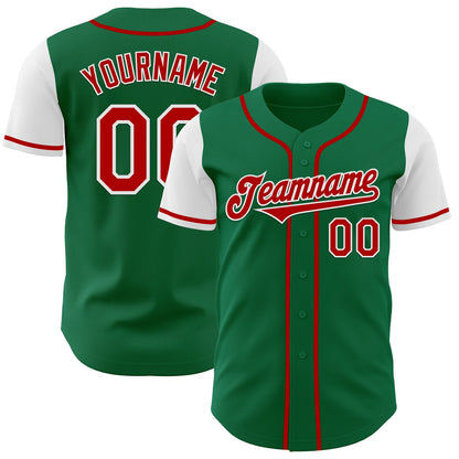 Custom Kelly Green Red-White Authentic Two Tone Baseball Jersey - Sky-Custom