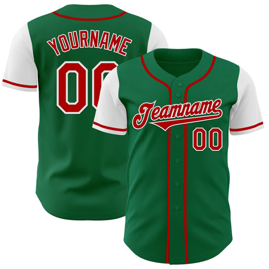 Custom Kelly Green Red-White Authentic Two Tone Baseball Jersey - Sky-Custom