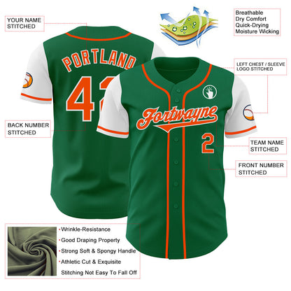 Custom Kelly Green Orange-White Authentic Two Tone Baseball Jersey - Sky-Custom