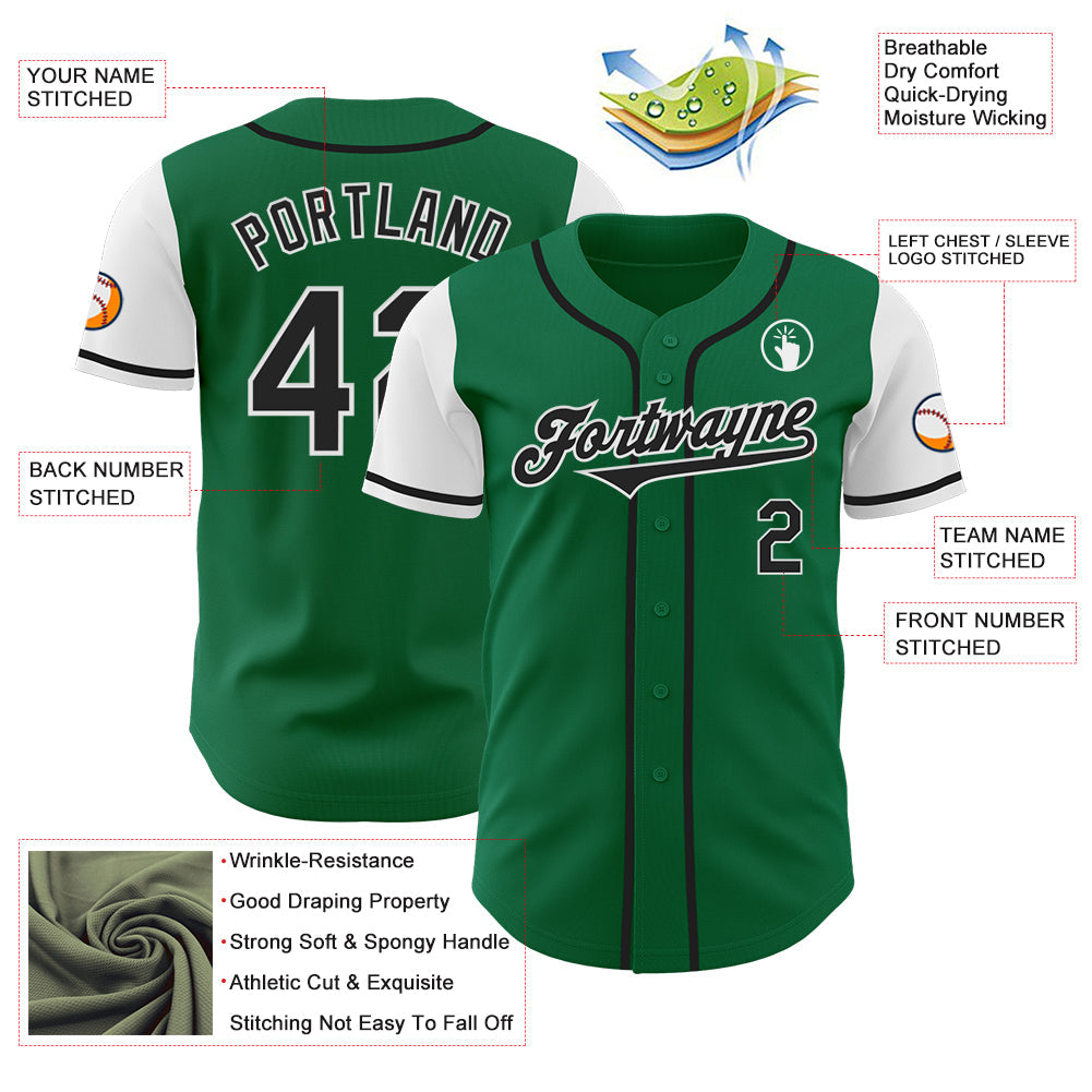 Custom Kelly Green Black-White Authentic Two Tone Baseball Jersey - Sky-Custom
