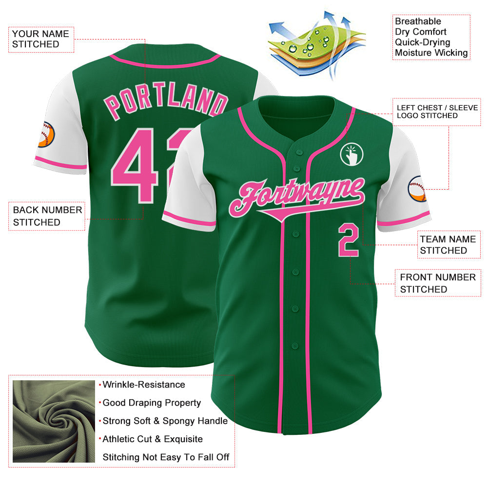 Custom Kelly Green Pink-White Authentic Two Tone Baseball Jersey - Sky-Custom