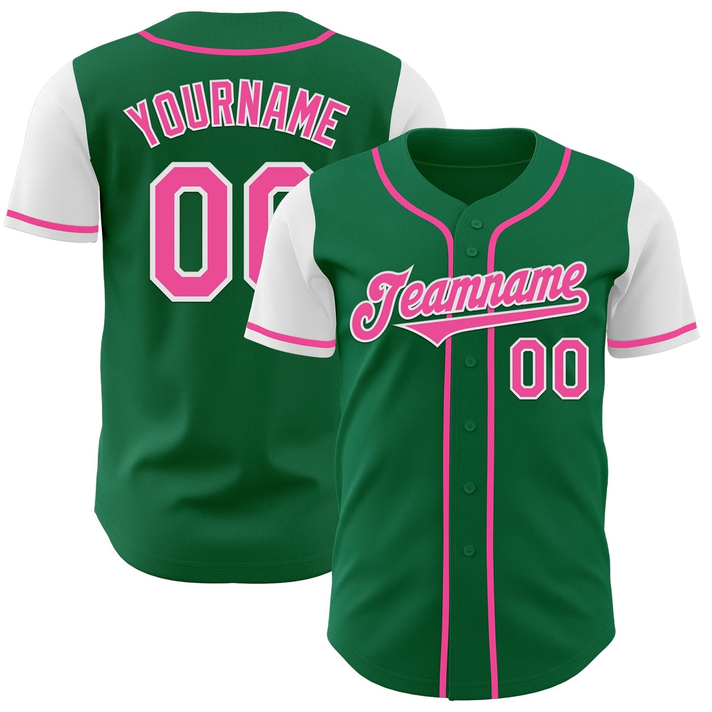 Custom Kelly Green Pink-White Authentic Two Tone Baseball Jersey - Sky-Custom