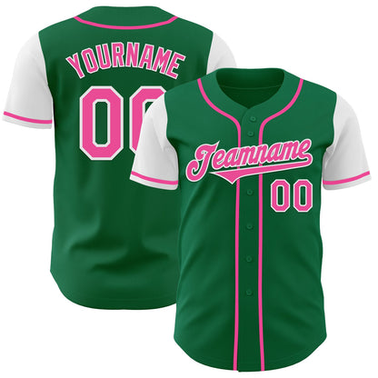 Custom Kelly Green Pink-White Authentic Two Tone Baseball Jersey - Sky-Custom
