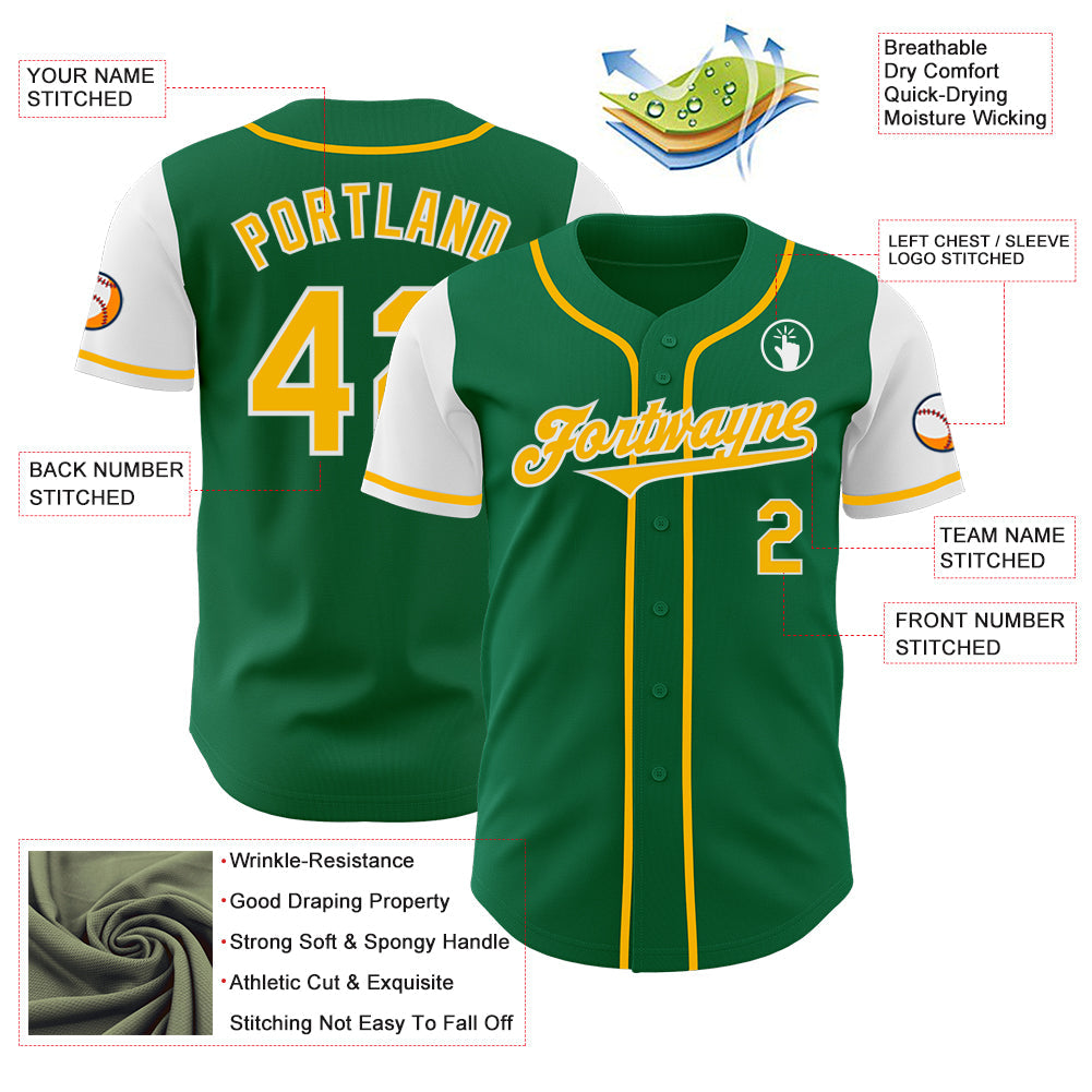 Custom Kelly Green Gold-White Authentic Two Tone Baseball Jersey - Sky-Custom