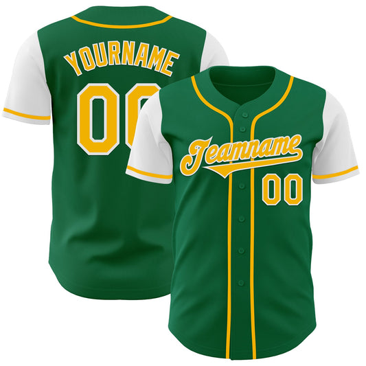 Custom Kelly Green Gold-White Authentic Two Tone Baseball Jersey - Sky-Custom