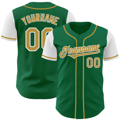 Custom Kelly Green Old Gold-White Authentic Two Tone Baseball Jersey - Sky-Custom