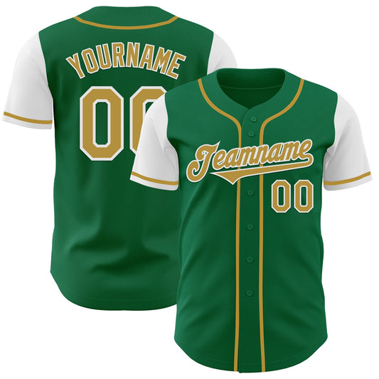 Custom Kelly Green Old Gold-White Authentic Two Tone Baseball Jersey - Sky-Custom