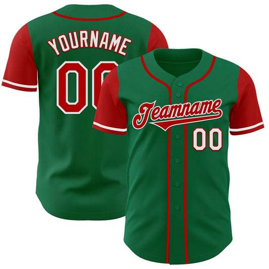Custom Kelly Green Red-White Authentic Two Tone Baseball Jersey - Sky-Custom