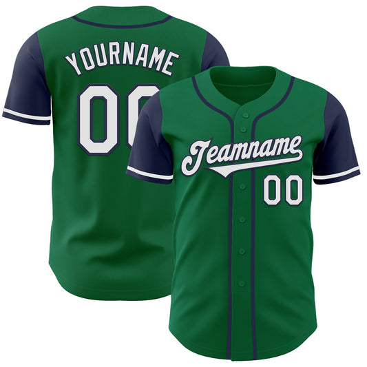 Custom Kelly Green White-Navy Authentic Two Tone Baseball Jersey - Sky-Custom