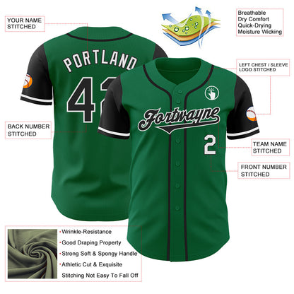 Custom Kelly Green Black-White Authentic Two Tone Baseball Jersey - Sky-Custom