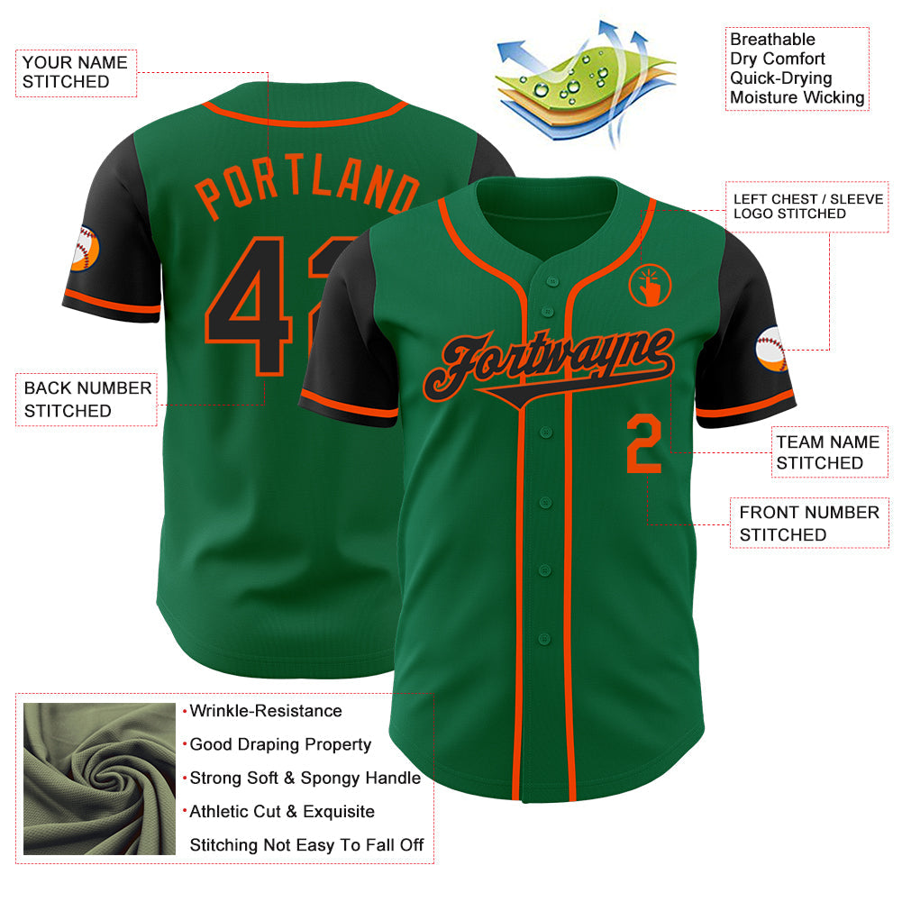 Custom Kelly Green Black-Orange Authentic Two Tone Baseball Jersey - Sky-Custom
