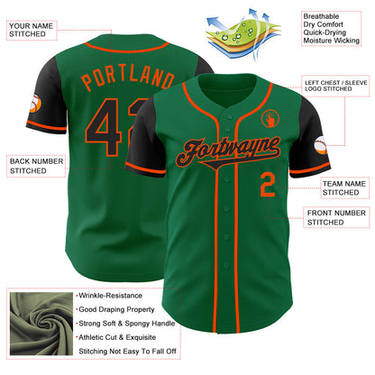 Custom Kelly Green Black-Orange Authentic Two Tone Baseball Jersey - Sky-Custom