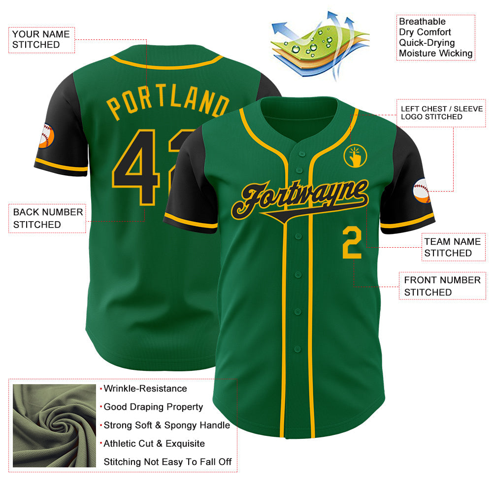 Custom Kelly Green Black-Gold Authentic Two Tone Baseball Jersey - Sky-Custom