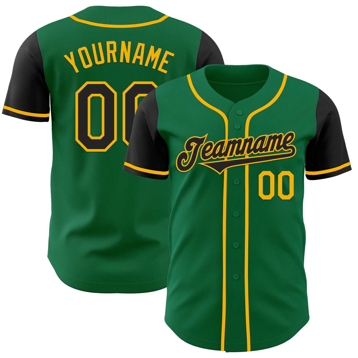 Custom Kelly Green Black-Gold Authentic Two Tone Baseball Jersey - Sky-Custom