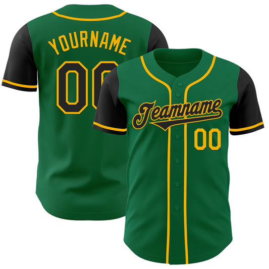Custom Kelly Green Black-Gold Authentic Two Tone Baseball Jersey - Sky-Custom