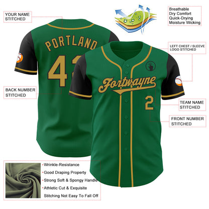 Custom Kelly Green Old Gold-Black Authentic Two Tone Baseball Jersey - Sky-Custom